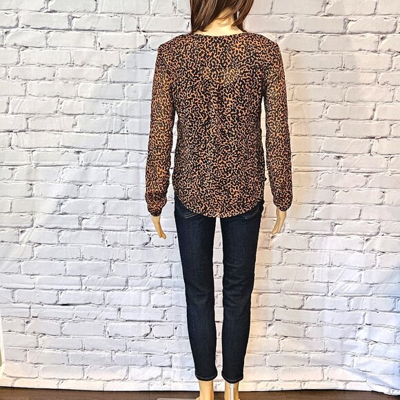 BANANA REPUBLIC - Navy blue and brown animal print long sleeve blouse - Picture 8 of 11